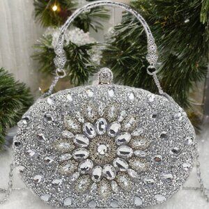 Evening Clutch Wedding Bag Silver Purse Bridal Handbag Party Prom Ladies Fashion